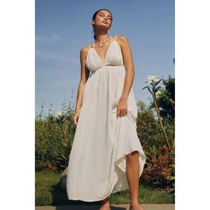 Anthropologie Gauzy Cutout Cover-Up‎ Maxi Dress Off White Size XS Petite